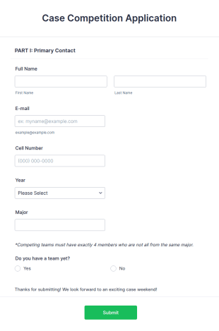 Case Competition Application Form Template