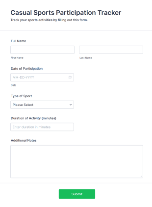 Casual Sports Participation Tracker Form Template