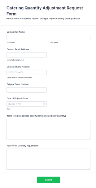 Catering Quantity Adjustment Request Form Template