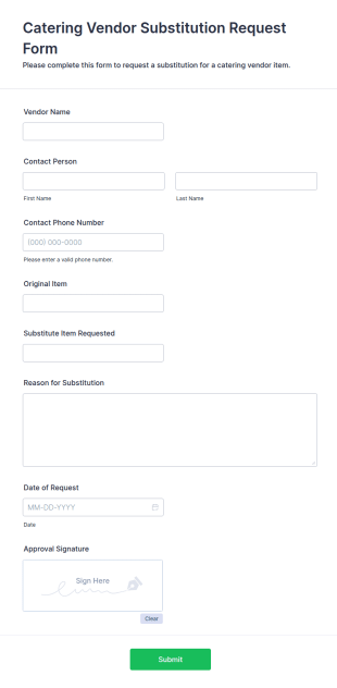 Catering Vendor Substitution Request Form Template