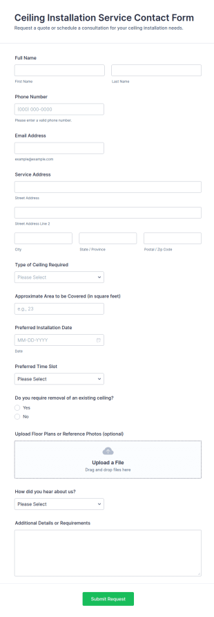Ceiling Installation Service Contact Form Template