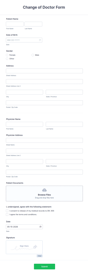 Change Of Doctor Form Template