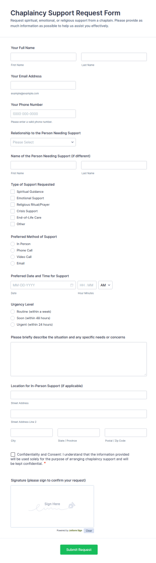 Chaplaincy Support Request Form Template