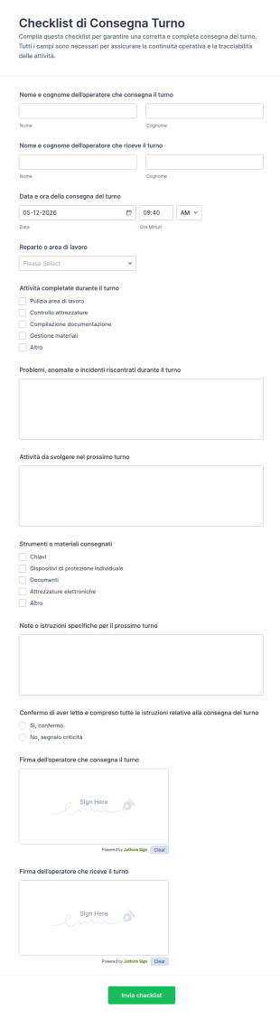Checklist Di Consegna Turno