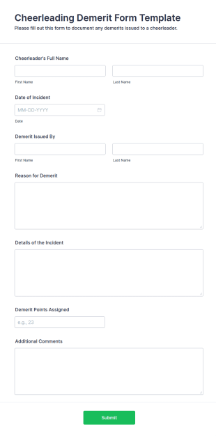 Cheerleading Demerit Form Template