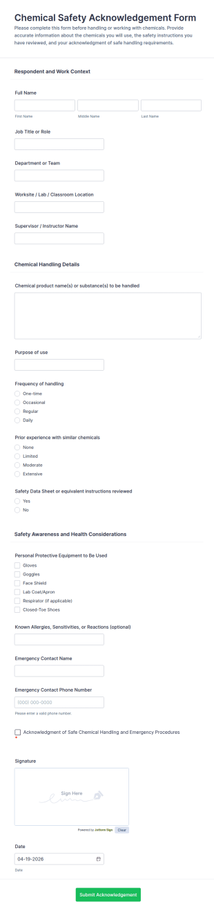 Chemical Safety Acknowledgement Form Template