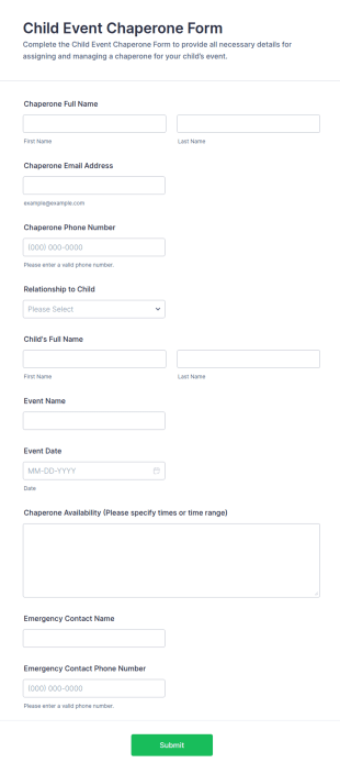 Child Event Chaperone Form Template