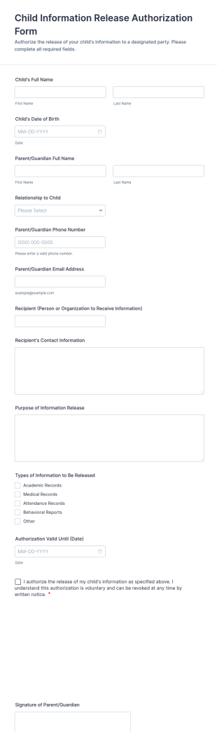 Child Information Release Authorization Form Template