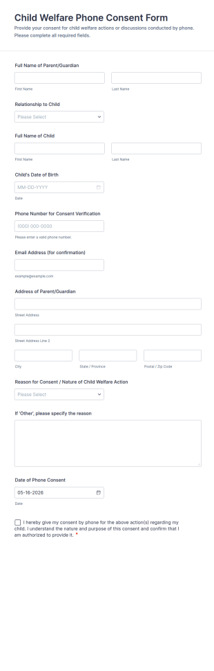 Child Welfare Phone Consent Form Template