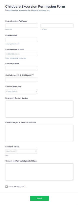 Childcare Excursion Permission Form Template
