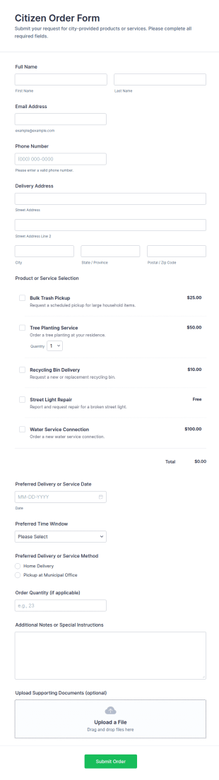 Citizen Order Form Template