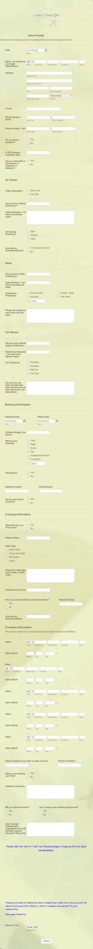 Client Profile Form Template
