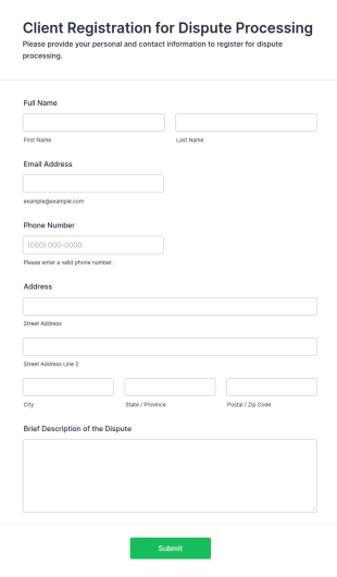 Client Registration For Dispute Processing Form Template