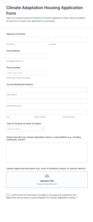 Climate Adaptation Housing Application Form Template