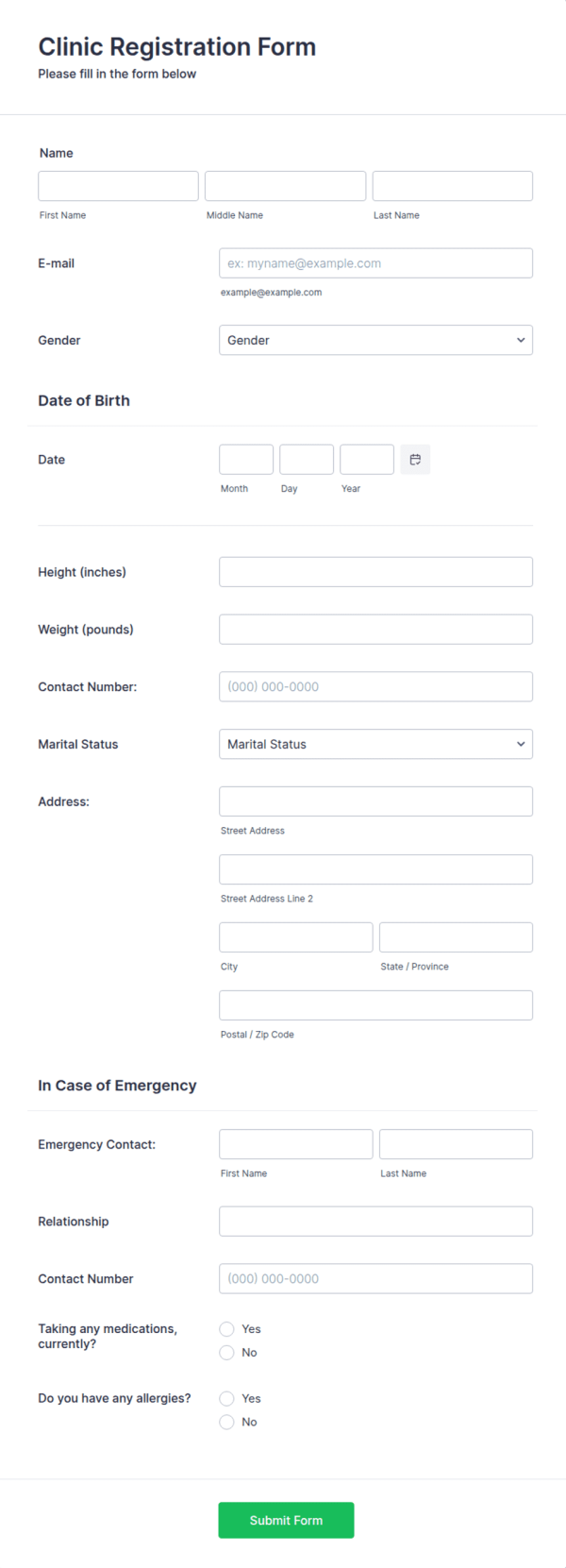 Clinic Registration Form