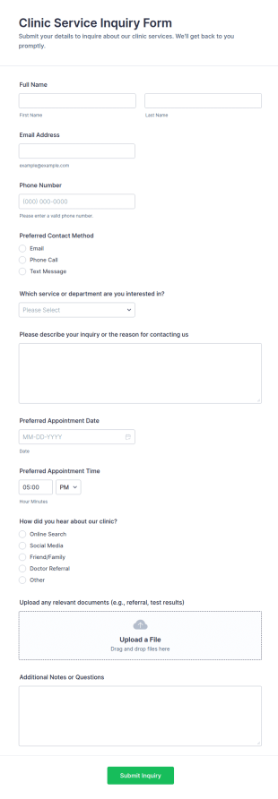 Clinic Service Inquiry Form Template