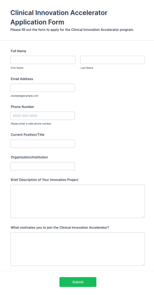 Clinical Innovation Accelerator Application Form Template