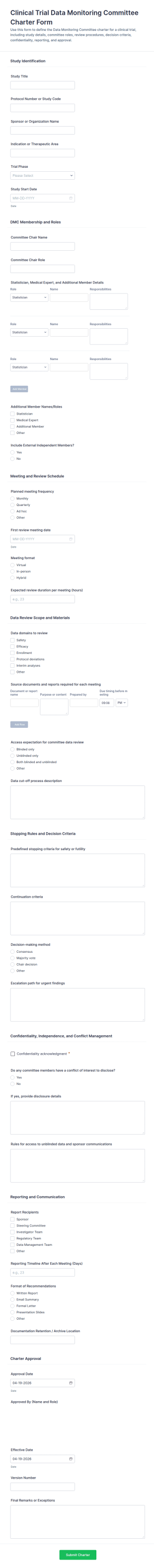 Clinical Trial Data Monitoring Committee Charter Form Template