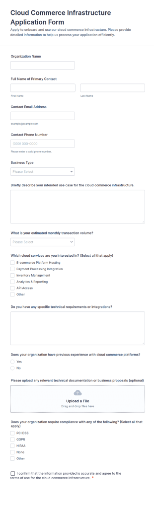 Cloud Commerce Infrastructure Application Form Template
