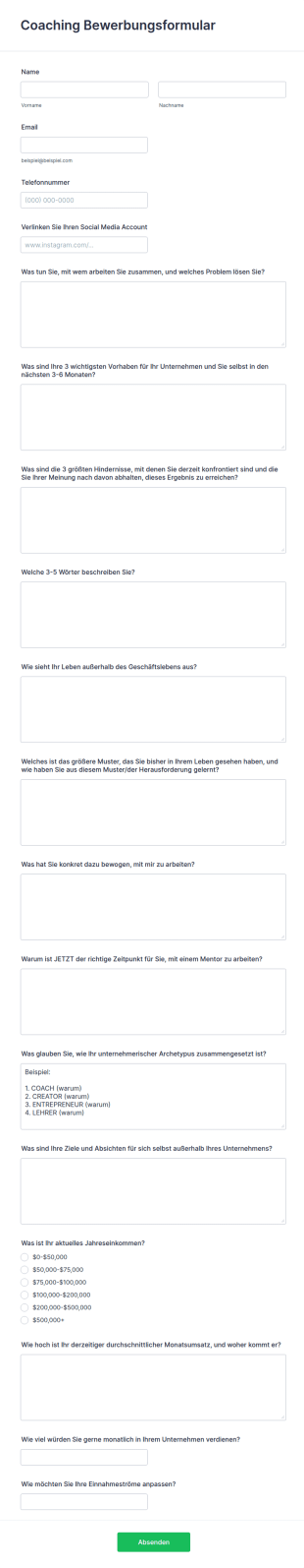 Coaching Bewerbungsformular