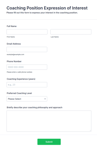 Coaching Position Expression Of Interest Form Template