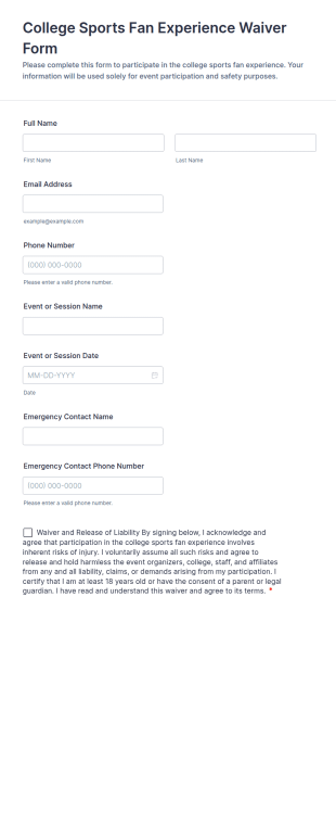 College Sports Fan Experience Waiver Form Template