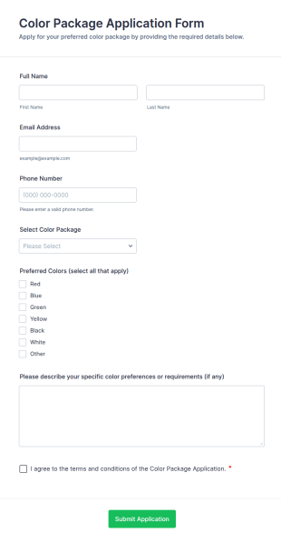 Color Package Application Form Template