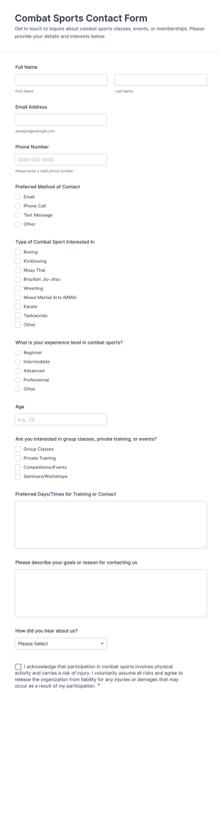Combat Sports Contact Form Template