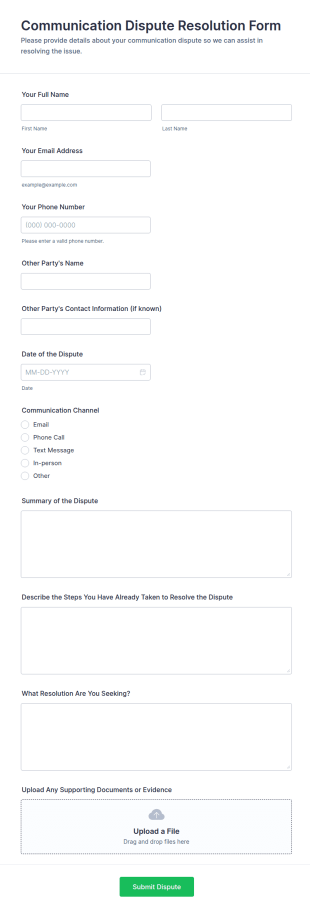 Communication Dispute Resolution Form Template