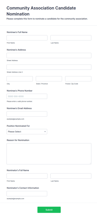 Community Association Candidate Nomination Form Template
