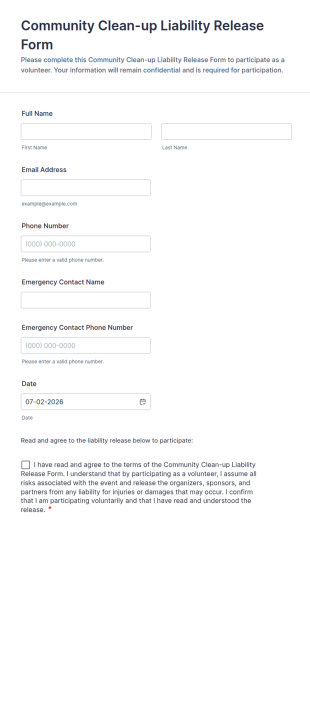 Community Clean Up Liability Release Form Template