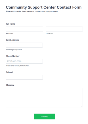 Community Support Center Contact Form Template