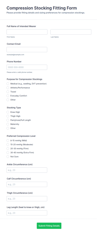 Compression Stocking Fitting Form Template