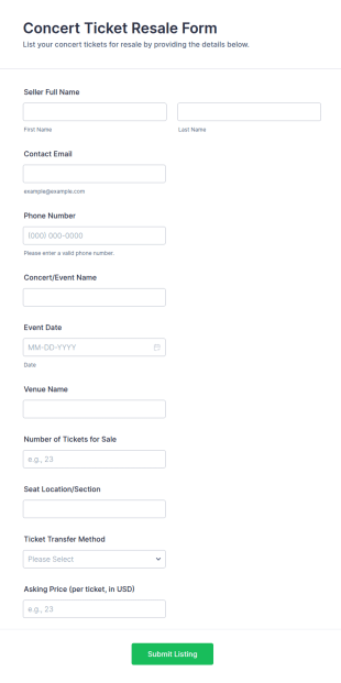 Concert Ticket Resale Form Template