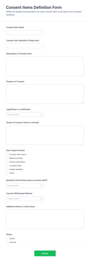 Consent Items Definition Form Template