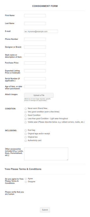 Consignment Form Template