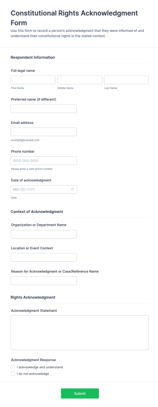 Constitutional Rights Acknowledgment Form Template