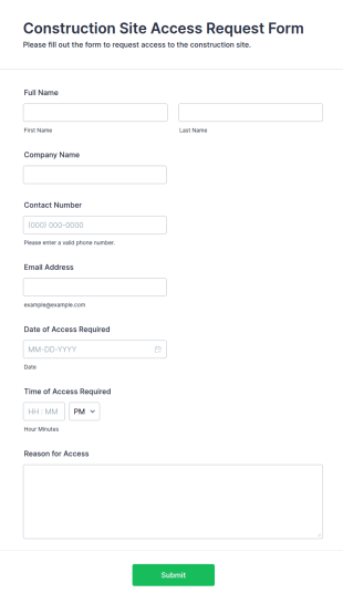 Construction Site Access Request Form Template