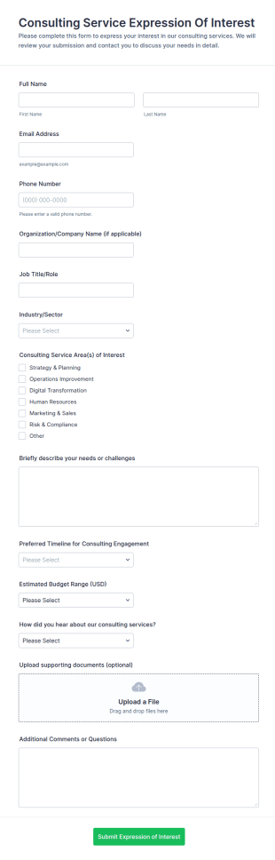 Consulting Service Expression Of Interest Form Template