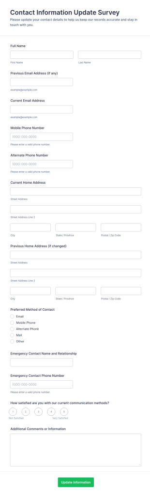 Contact Information Update Survey Form Template