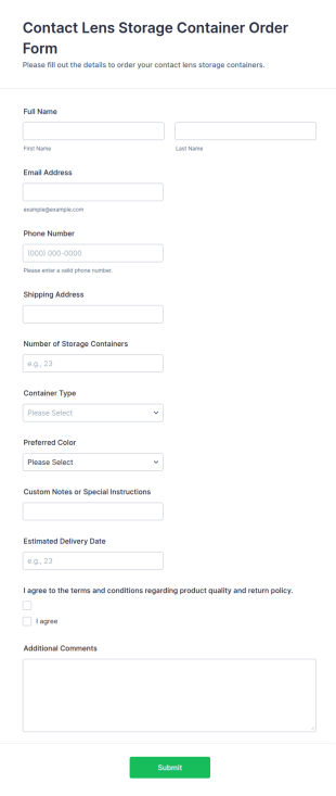 Contact Lens Storage Container Order Form Template