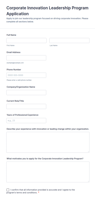 Corporate Innovation Leadership Program Application Form Template