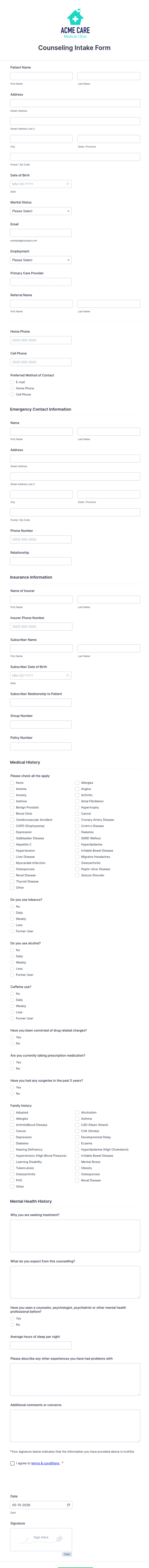 Counseling Intake Form