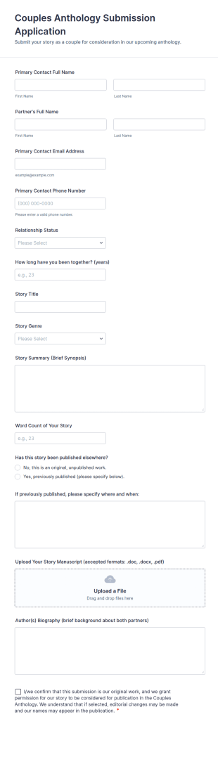 Couples Anthology Submission Application Form Template