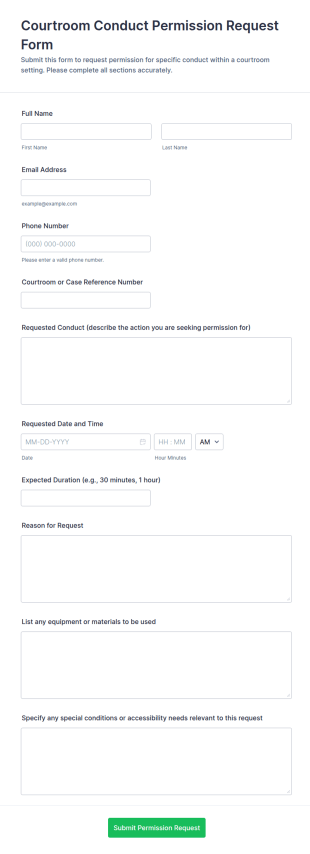 Courtroom Conduct Permission Request Form Template