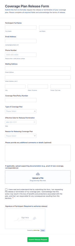 Coverage Plan Release Form Template