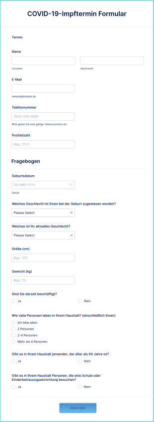 COVID 19 Impftermin Formular