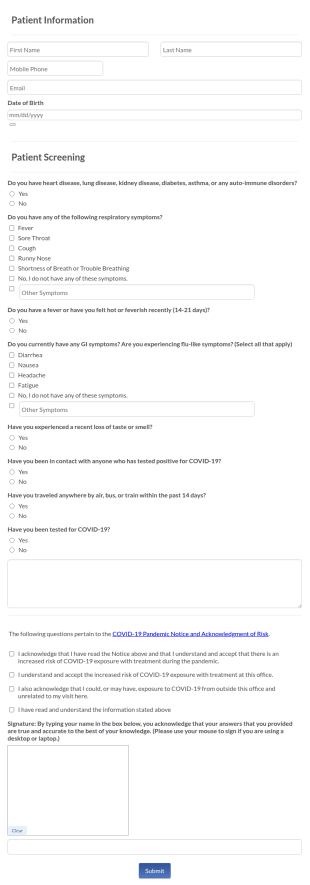 COVID 19 Patient Pre Screening Disclosure Form V3