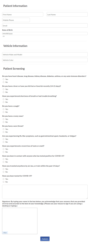 COVID 19 Patient Screening Disclosure Form Template