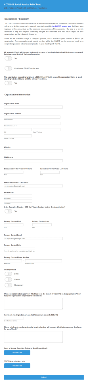 COVID 19 Social Service Relief Fund  Form Template
